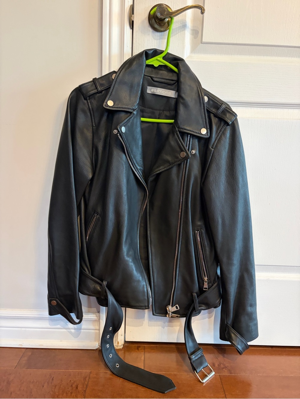 Simons Black REAL Leather Biker Jacket with Belt as new